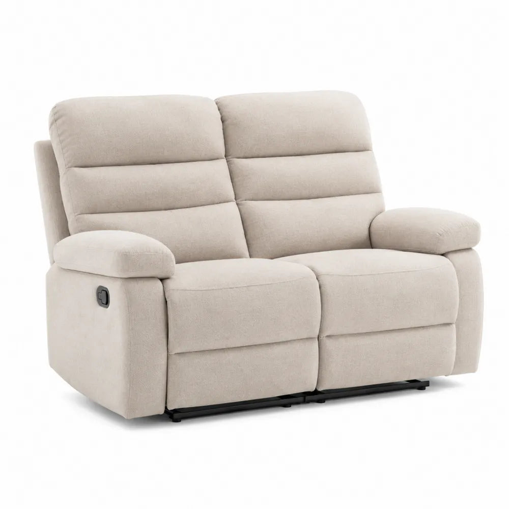 Canapé 2 places relax manuel tissu polyester beige structure bois et acier 150 cm x 92 cm x 102 cm