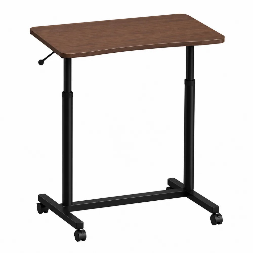 Bureau mobile réglable en hauteur 80 x 40 cm plateau décor noyer piètement acier noir avec roulettes