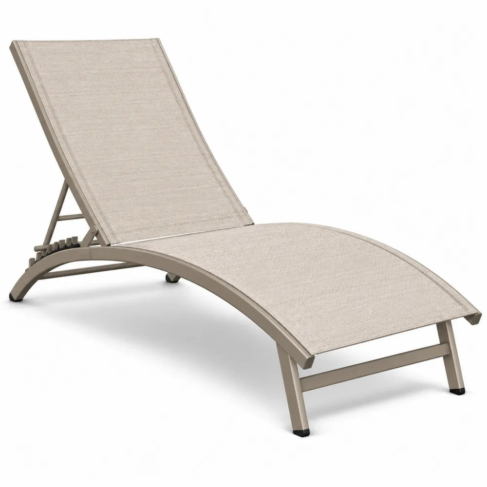 Bain de soleil de jardin réglable 195 x 65 x 93 cm en textilène beige et aluminium thermolaqué taupe sans accoudoirs