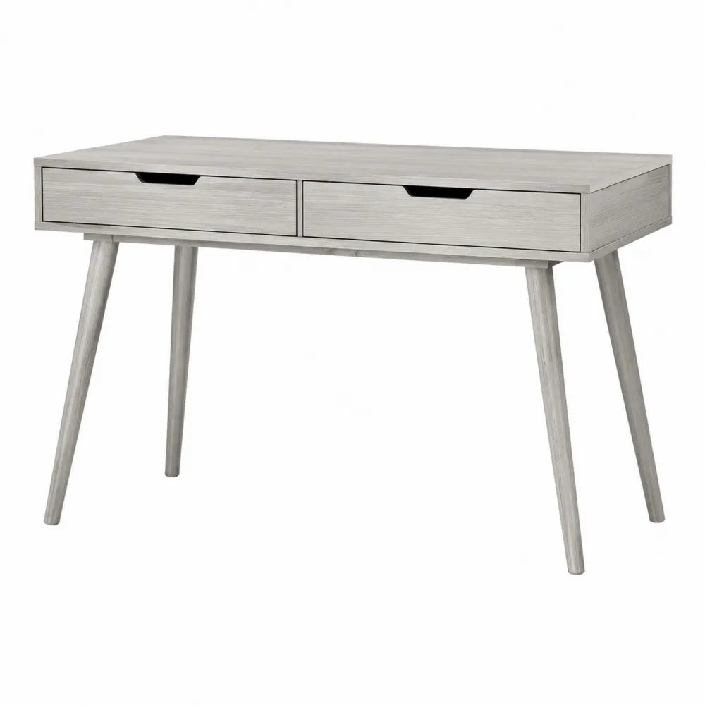 Bureau avec 2 tiroirs 110 x 50 x 76 cm MDF mélaminé décor chêne grisé pieds en bois massif gris clair