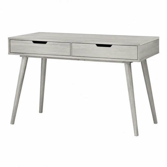 Bureau avec 2 tiroirs 110 x 50 x 76 cm MDF mélaminé décor chêne grisé pieds en bois massif gris clair