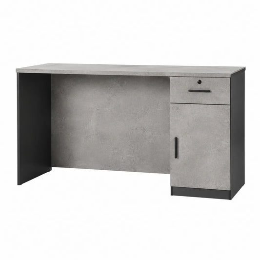 Bureau droit en panneau mélaminé décor béton gris avec rangement tiroir et porte 120 cm x 50 cm x 75 cm