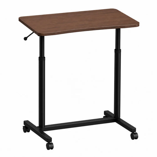 Bureau mobile réglable en hauteur 80 x 40 cm plateau décor noyer piètement acier noir avec roulettes